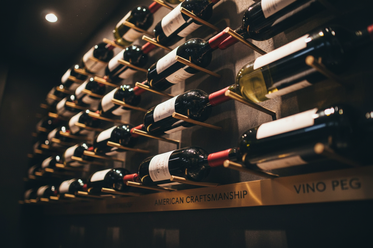 bronze vino peg wine bottle storage from cinematic angle