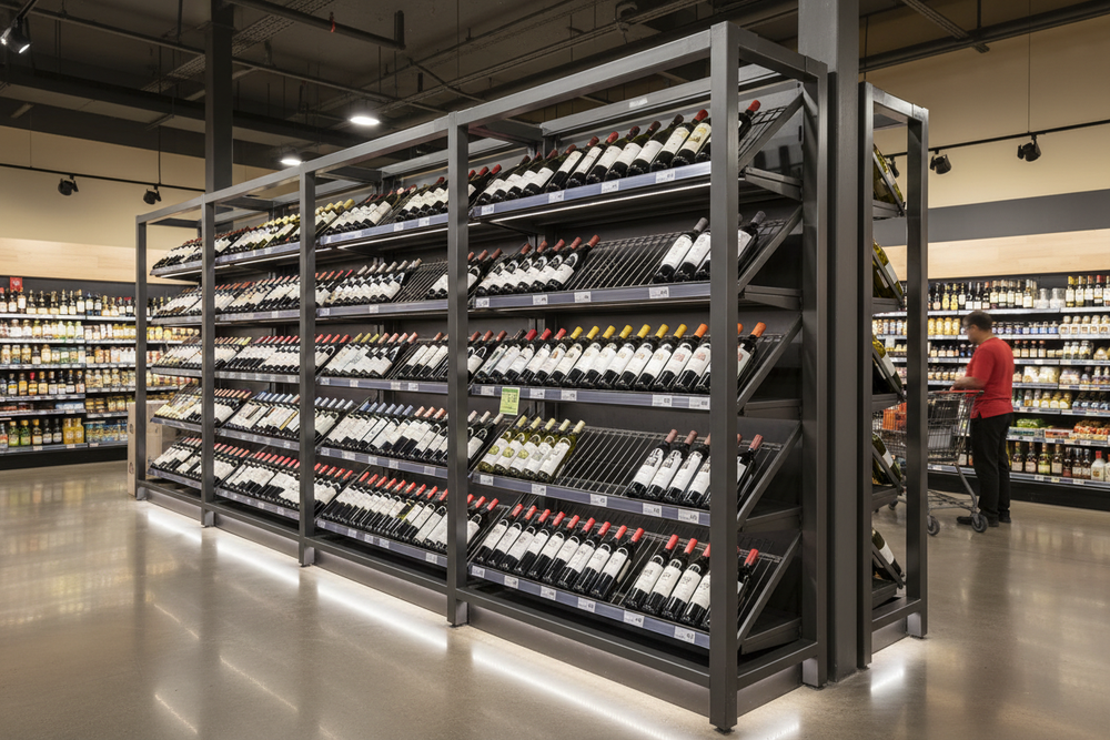 High-capacity, long-life WINE RACK designed for busy wine shops & grocery environments.