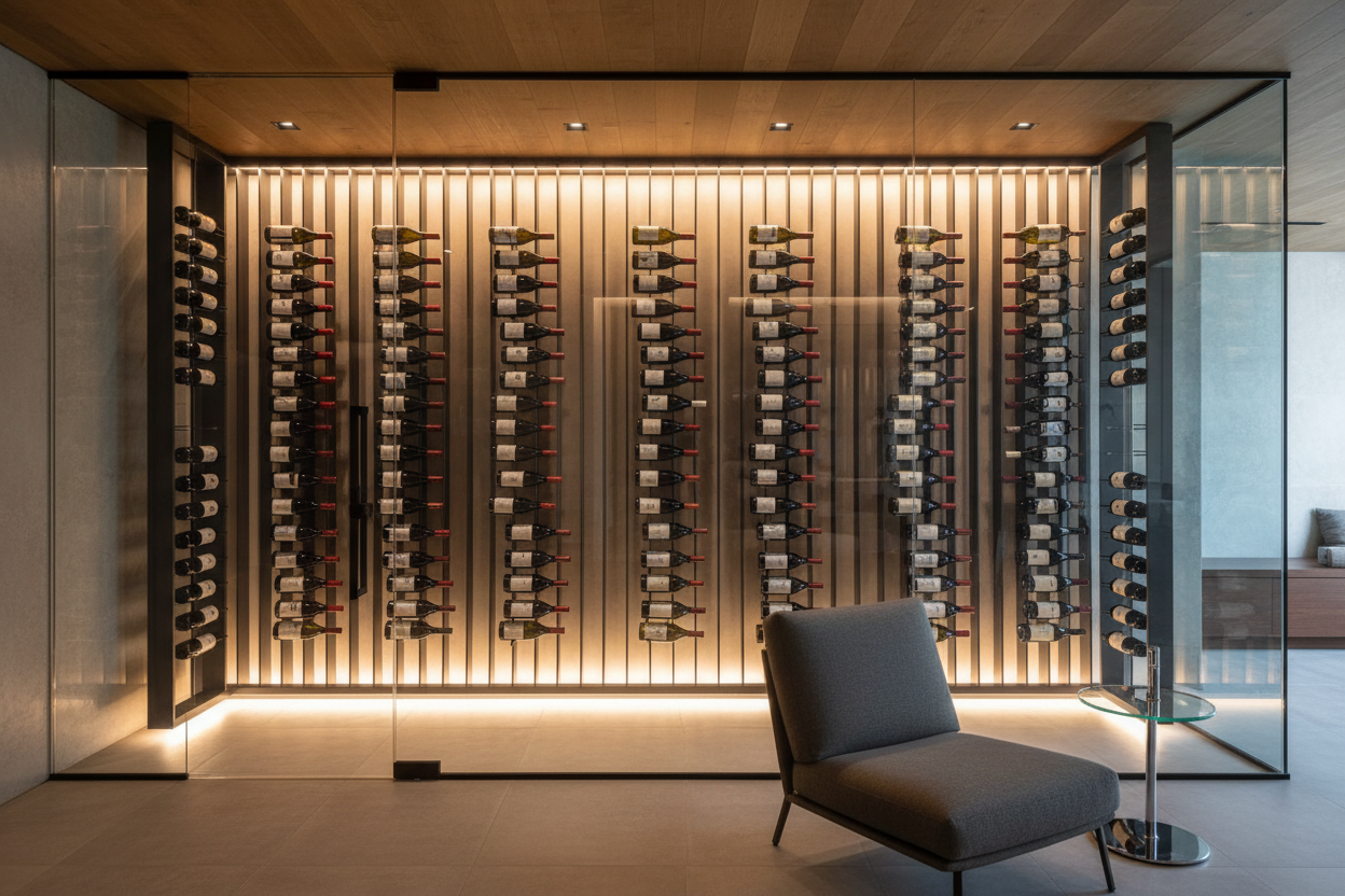 Metal wine racks are the ideal structural and visual complement to glass-enclosed wine rooms — the most sought-after style in modern homes.

Clean structural lines that enhance visibility

Minimalist framing for a floating bottle effect

Compatibility with frameless glass architecture

Climate-control friendly open airflow

A timeless contemporary look

This is the signature pairing for luxury wine interiors.